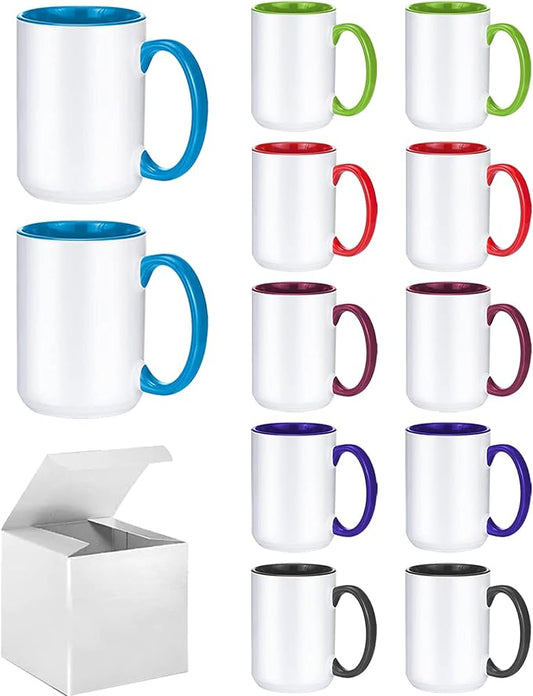 ABBSH Sublimation Mugs, 15oz, 6 Assorted Colors 12Pack by ABBSH