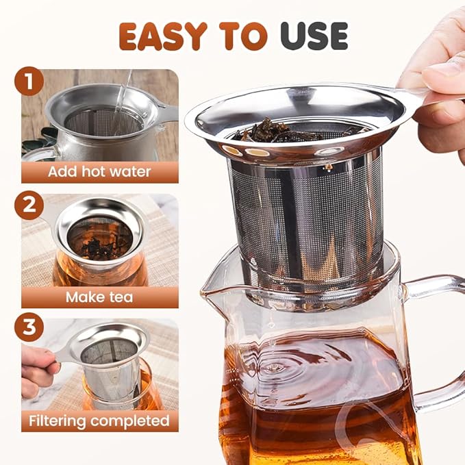 Stainless Steel Tea Infuser Strainers, 2025 New Loose Leaf Tea Filter, Ultra-Fine Mesh Filter Cup, Large Capacity Reusable Cup Filter, For Brewing Loose Leaf Tea And Coffee (3 PCS)