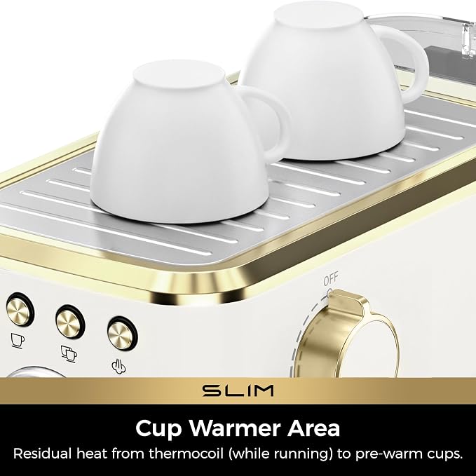 CHULUX Slim Espresso Machine with Milk Frother for Home Latte, White & Gold | Precise Pressure Gauge, Food-Grade Materials, 20 Bar Italian Pump, Professional Temperature Control System, Stainless Steel - Image 6