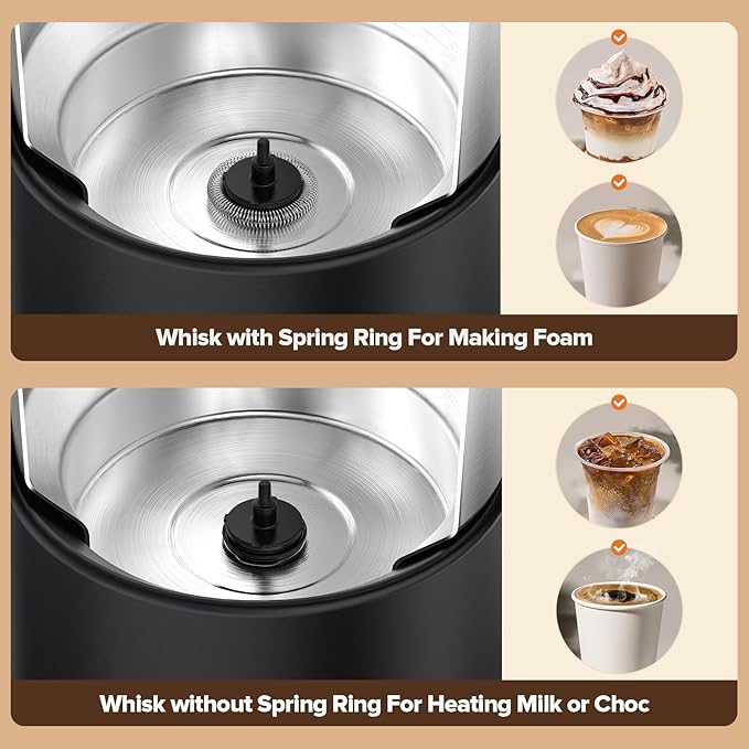 Milk Frother and Steamer, Large Capacity Detachable Electric Milk Frother, Automatic Warm and Cold Foam Maker, Hot Chocolate Maker, BPA Free, Black