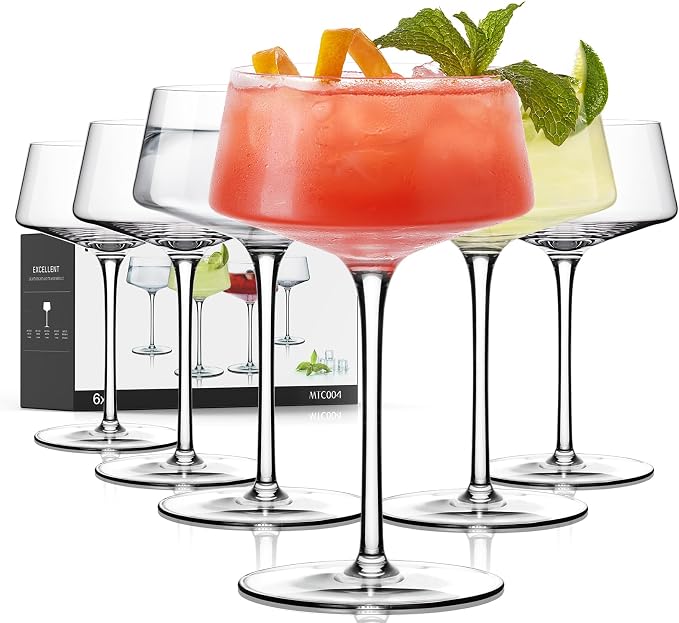 Martini Glasses Set of 6, 8oz, Coupe Cocktail Glasses for Margarita | Manhattan, Cosmopolitan, Espresso, Home Bar, Evening Parties, Birthdays, Housewarming Gift by LUNAMANTHA