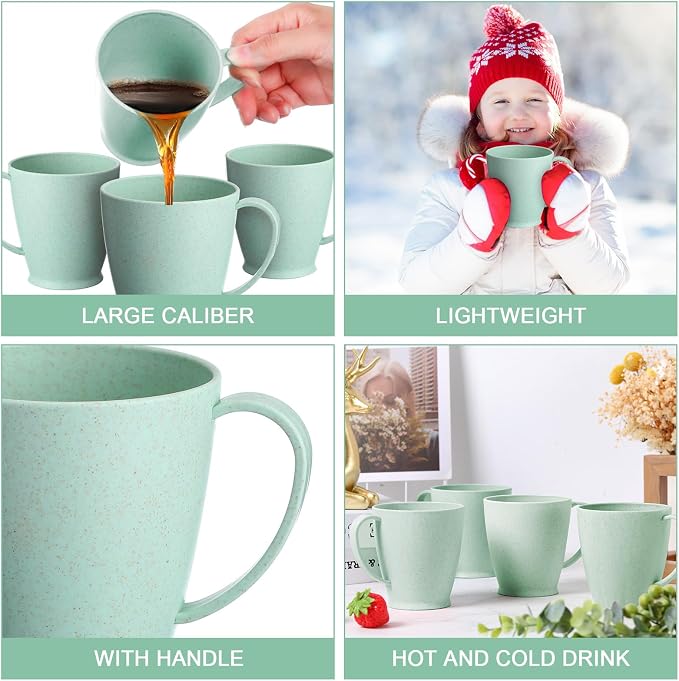 Zopeal 32 Pack Wheat Straw Plastic Coffee Cups Mugs 10 Oz Reusable Plastic Cup Mug with Handle Lightweight Microwavable Dishwasher Safe Unbreakable for Tea Milk Water Juice Coffee (Multicolor) - Image 6