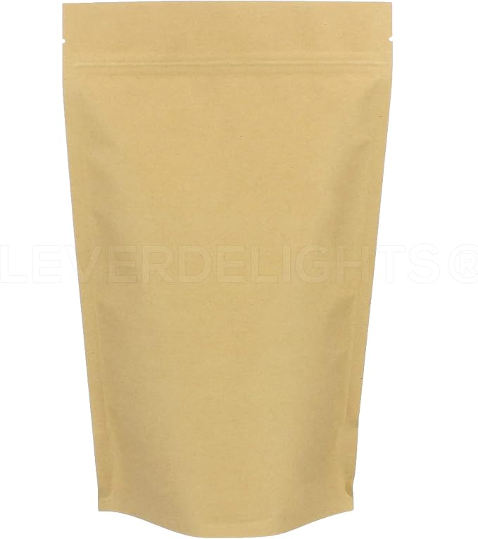CleverDelights Kraft Stand Up Pouches - 16oz - 100 Pack - 7" x 11.5" x 4" by CleverDelights