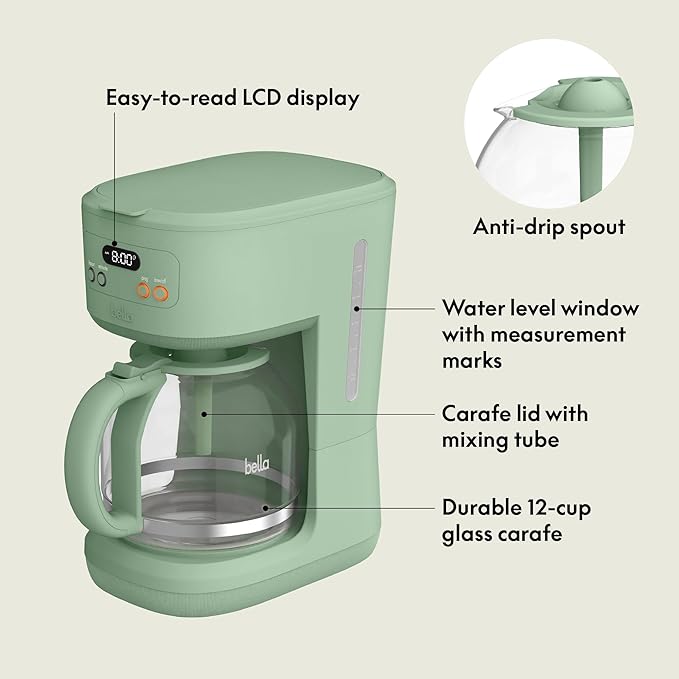 BREW 12-Cup Programmable Coffee Maker with No-Drip Glass Carafe, Seaglass - Image 2
