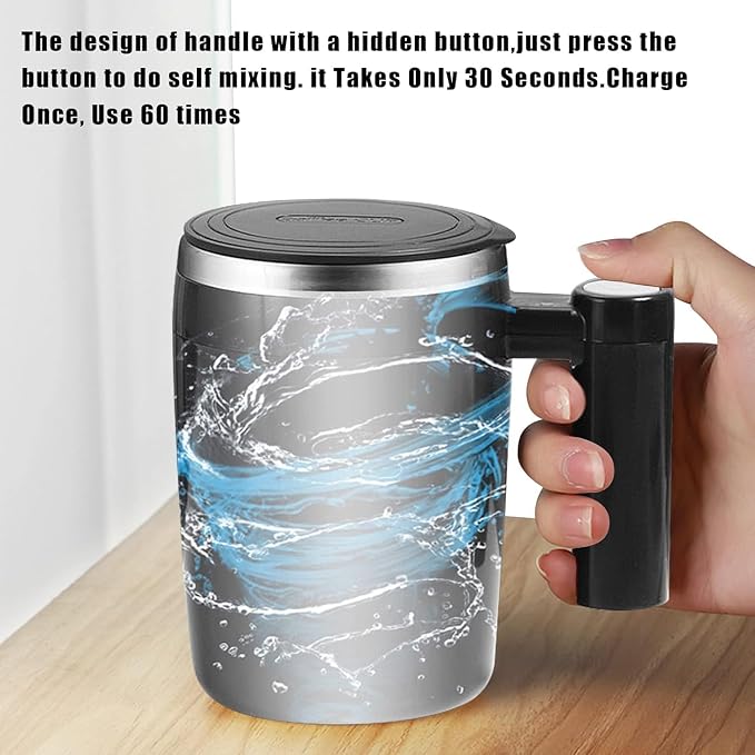 Self Stirring Mug,Rechargeable Auto Magnetic Coffee Mug with 2Pc Stir Bar,Waterproof Automatic Mixing Cup for Milk/Cocoa at Office/Kitchen/Travel 14oz Best Gift - Black - Image 4