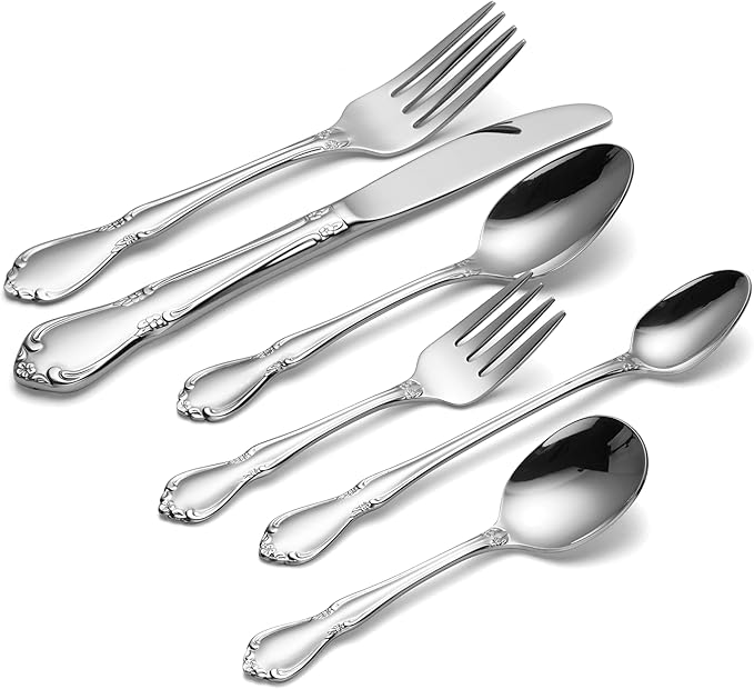 Oneida Silverware Set, Chateau 6-Piece Child Progress Flatware Set, Service For 1, 18/10 Stainless Steel Dishwasher Safe, Baby Spoons, Baby Fork, Child Spoon Fork Knife, Kid Utensils (Silver 6 Piece) - Image 2