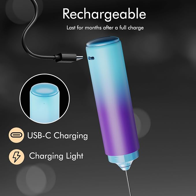 Rechargeable Milk Frother Handheld, 2-IN-1 Dual Spring Whisk Electric Frother Wand for Cappuccino Latte Macchiato, Portable Drink Mixer for Coffee, Matcha, Hot Chocolate - Image 4