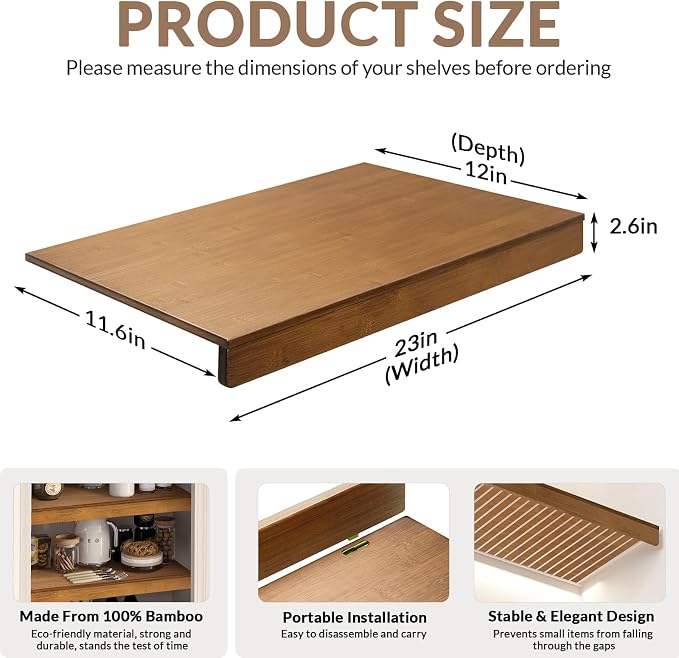 Gashell Wire Shelf Covers, Bamboo Wire Rack Covers for Pantry, Closet (5pcs, 23" W x 12" D) - Image 3