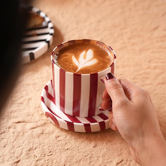 8 Oz Ceramic Coffee Mug Espresso Cups with Saucer Mug And Saucer Set Cup And Saucer Coffee Cups with Saucers Coffee Cups And Saucers,Red - Image 8