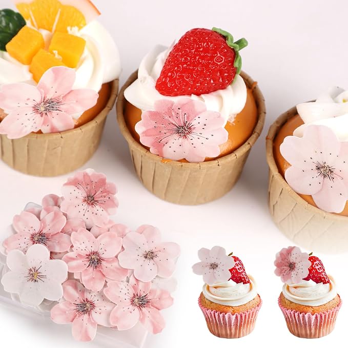 50pcs Edible Flowers Cake Decorations – Edible Flowers Cupcake Toppers | Edible Flowers Cherry Blossoms Cake Toppers Decorations Wafer Paper, Flower Cupcake Toppers for Wedding Birthday Party - Image 7