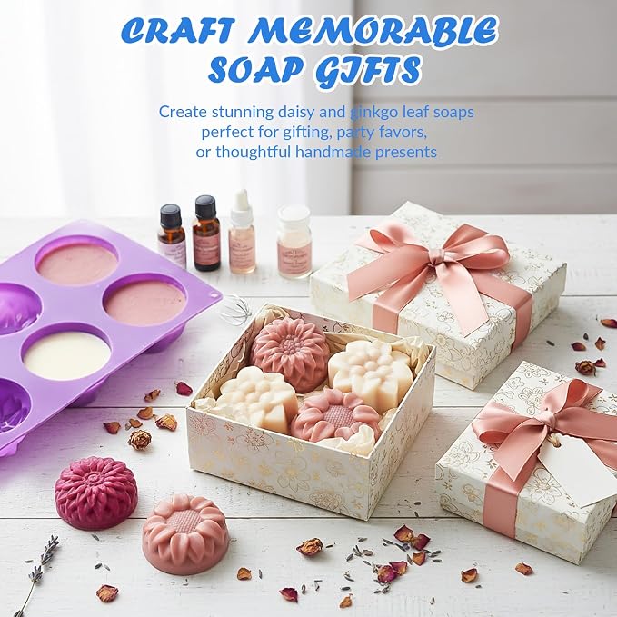 HKNMTT Square Flower Rectangle Bar Molds Silicone, 7 Shapes for Chocolate Soap Making Shower Steamer Homemade Bath Bomb Lotion Shampoo Bar Dessert DIY Set Non-stick Craft Food Grade 3 Pack - Image 6