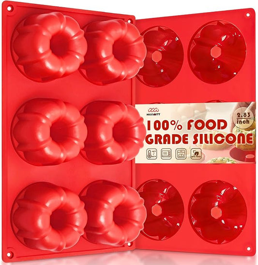 HKNMTT 2Pcs Mini Fluted Cake Pans 6-Cavity Non Stick Buntz Pan BPA Free | Food-Grade Silicone, Oven Safe, Easy Release, for Baking Cakes, Jelly, Brownie by HKNMTT