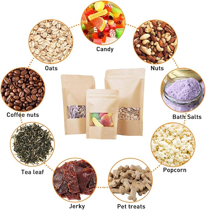 Kraft Stand Up Pouches bags 100 Pcs,Brown Resealable Bags with Window for Home or Business,Coffee,Food Storage Bags,Sealable Bags for Packaging(5.9×8.6) - Image 4