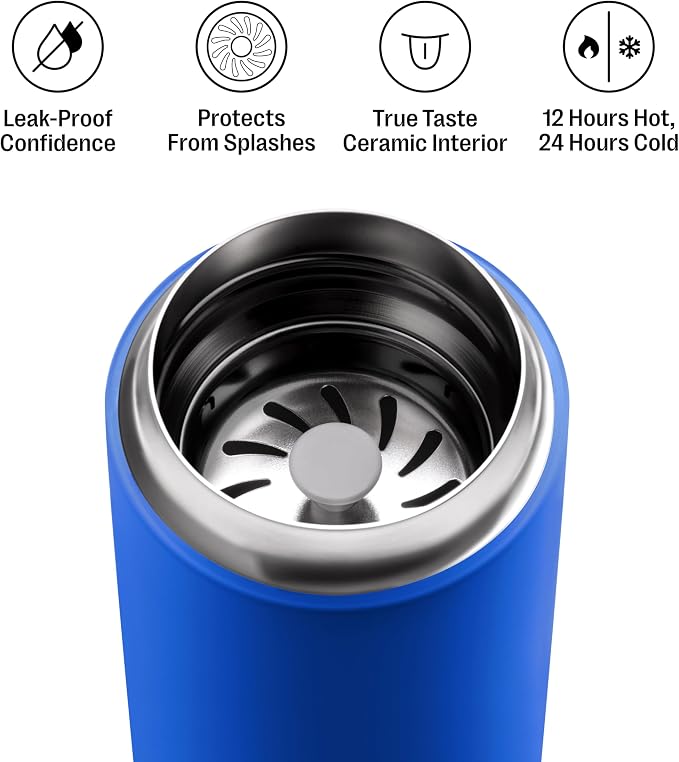 Fellow Carter Move Ceramic Lined Travel Coffee Mug 16 oz - Leak-Proof Lid | No Metallic Taste, Dishwasher Safe, Hot 12Hr Cold 24Hr, Stainless Steel Tumbler, BPA-Free, Fits Cup Holders, Electric Cobalt - Image 2