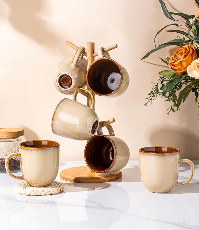 LERATIO Ceramic Coffee Mugs Set of 6,12oz Handmade Coffee Mugs Set with Large Handle for Cappuccino/Latte/Tea/Hot Cocoa, Dishwasher & Microwave Safe-Pale Kahki - Image 6
