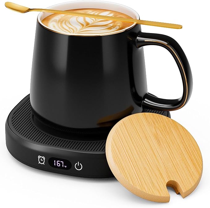 Coffee Mug Warmer & Simple Pure Black Mug Set, Electric Cup Warmer with Auto Shut Off, 4 Temperature Setting Smart Beverage Warmer, 8-Hours Auto Shut Off (Simple Pure Black Mug) by LOUTYTUO