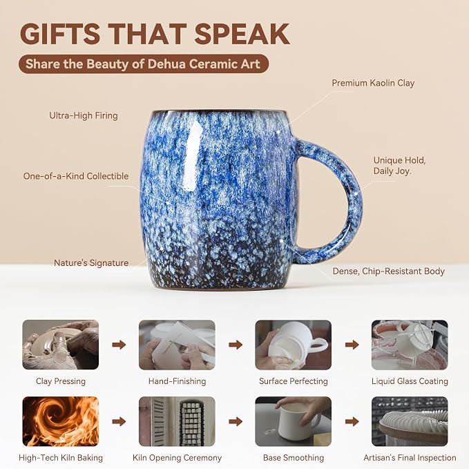Sakura Blue Reactive Glaze Ceramic Coffee Mug - 14 oz Unique Mug with Ergonomic Handle, Large Ceramic Mug for Coffee, Tea, Milk - Great Birthday Gift for Women, Men, Friends, Home & Office Use - Image 7