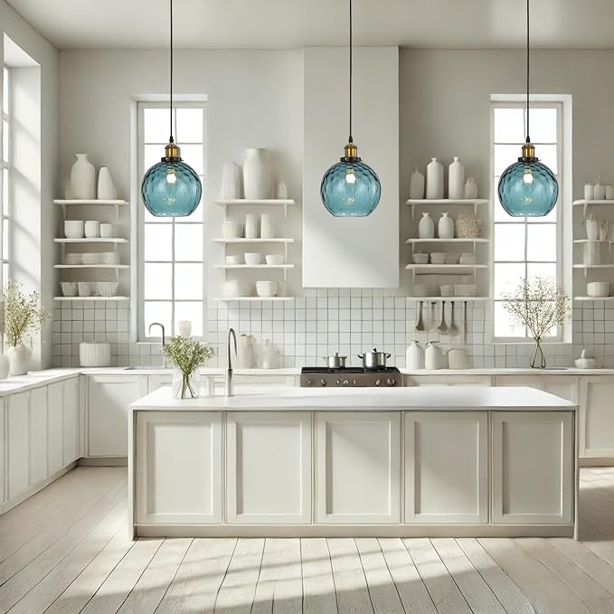 Pendant Light Shade Industrial Hanging Lights Fixtures Ceiling Outdoor Pendant Lighting for Kitchen Island Dining Room Unique Lamp in Kitchen Farmhouse Bedroom (Dark Blue, 7.8 Inches) - Image 2