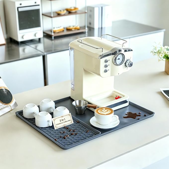 Caketime 2 In 1 Silicone Coffee Bar Mat Accessories Detachable Dish Drying Rug Rack Stone for Kitchen Counter Sink Home Household Apartment Office Essentials Barista Espresso Machine Must Have by CAKETIME