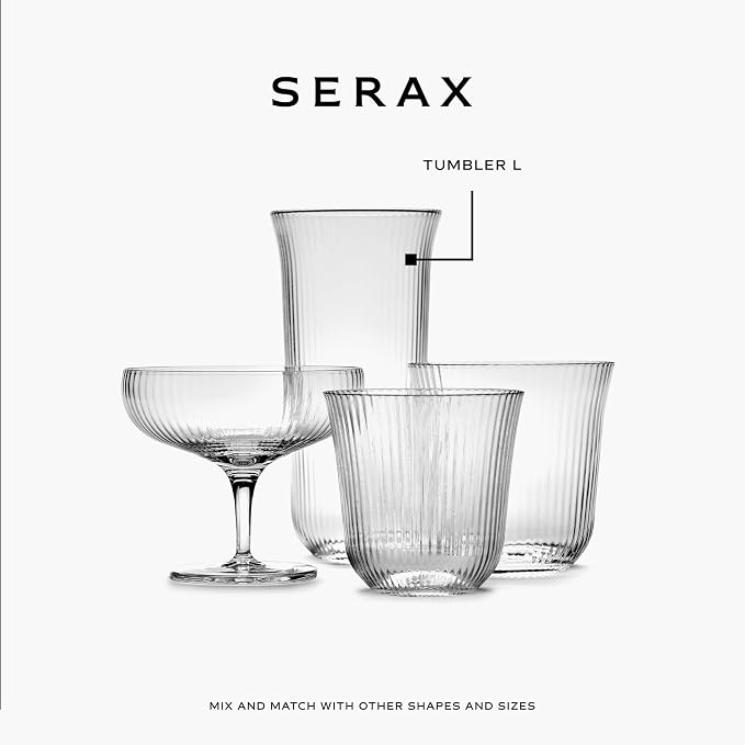 Serax Longdrink Drinking Glasses Set of 4 | Inku Glassware by Sergio Herman | Clear Ribbed Water Glass Cups without Lids | Home Essentials, Kitchen Set | Beer, Juice | Coffee Accessories - Image 6