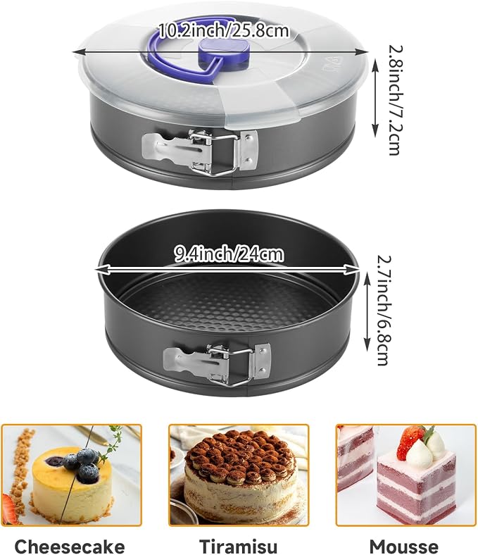 Acrux7 2 Pack 9 Inch Springform Cheesecake Pans with Removable Bottom, Latch and Lids, Round Nonstick Carbon Steel Cheese Cake Pan, Easy Release Spring Form Pan Bakeware for Baking, Oven Safe - Image 2