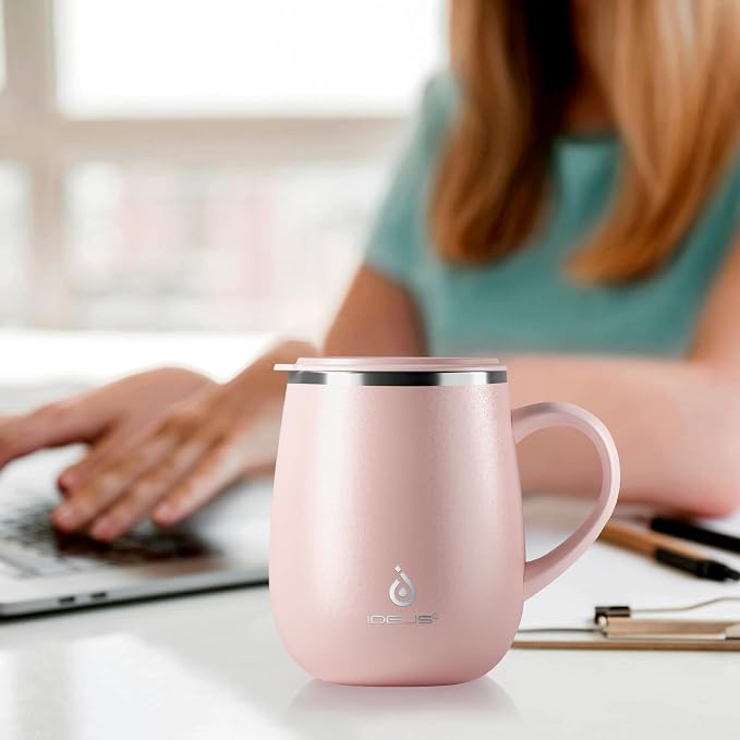 Ideus 16 oz Insulated Coffee Mug with Handle and Lid, Double Wall Stainless Steel Vacuum Thermal Coffee Mug, Travel Coffee Cup Thermal Cup for Home and Office, Sakura Pink - Image 7