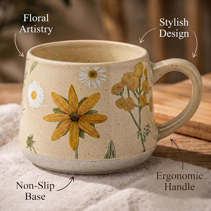 Ceramic Coffee Mug, 13oz Floral Design Pottery cute mugs, Ideal Gift for Women unique vintage pretty coffee mugs (Graceful Bloom) - Image 5