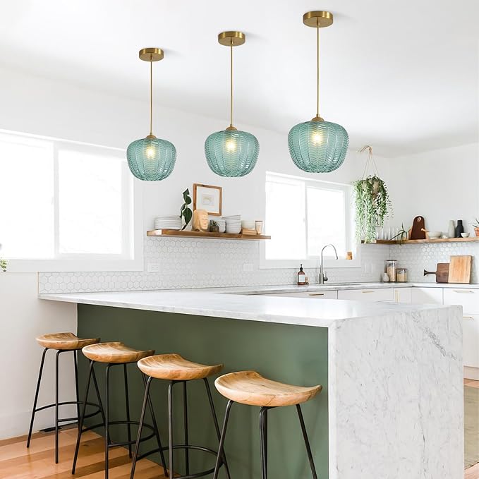 KCO Lighting Vintage Green Glass Pendant Light Gold Globe Pendant Lights Mid Century Modern Hanging Light Retro Pendant Light Fixtures - Image 5
