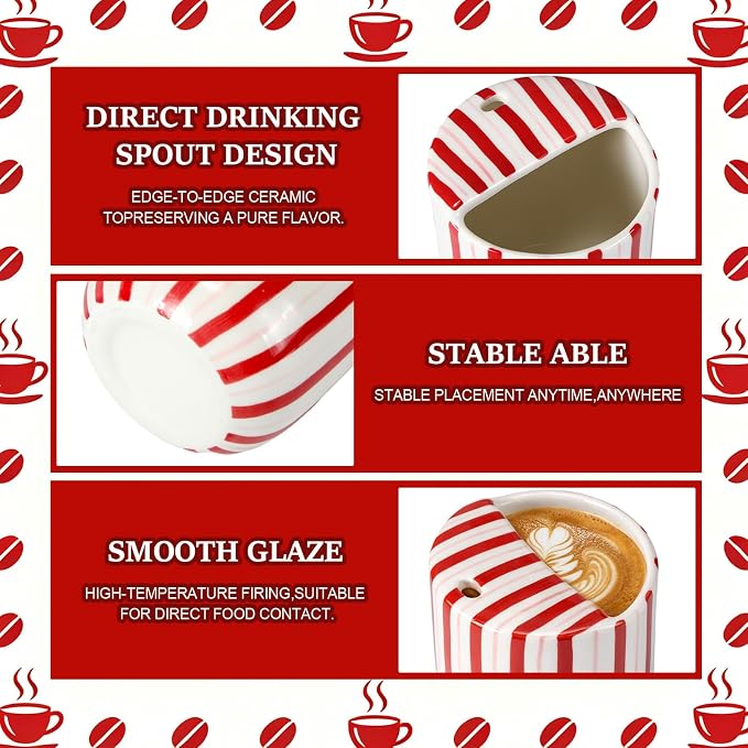 Ceramic Mug with Sip Hole 10 oz Novelty Red Striped Ceramic Coffee Mug Hand Painted Travel Mugs Heat Resistant Non Slip Built in One Lid Handcraft Mugs for Coffee Lovers Appreciation Gift - Image 3