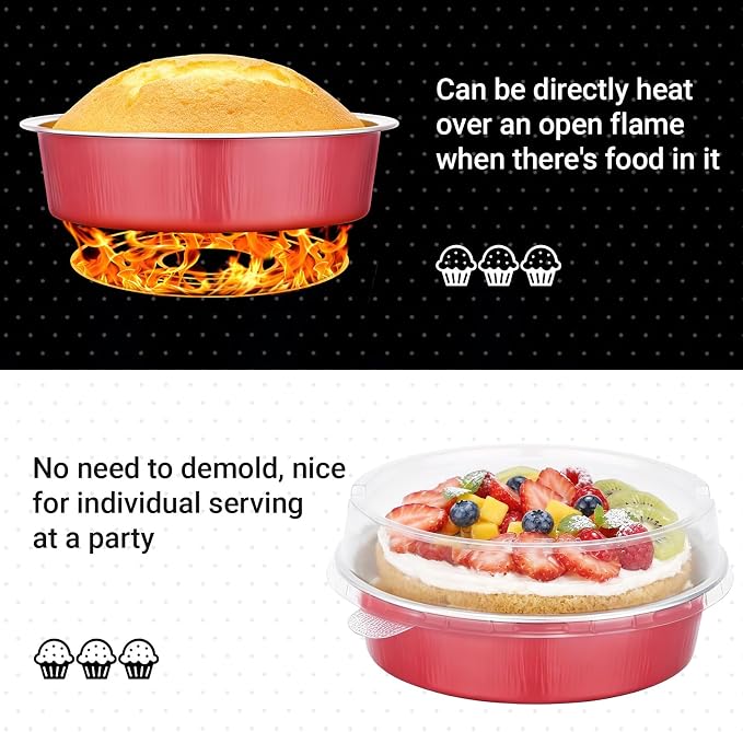 Beasea 100 Pack 7.3oz Mini Pie Pans with Lids, 4" Disposable Aluminum Foil Baking Cups Tins Round Small Tart Pie Pans Container for Individual Dessert Muffin Cheesecake Quiche - Grapefruit Pink - Image 3