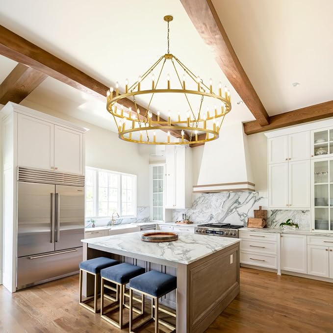 55 Inch Gold Wagon Wheel Chandelier,2 Tier 48-Lights Farmhouse Chandelier for Living Room,Round Rustic Dining Room Light Fixture,Extra Large Foyer Chandeliers for High Ceilings,for Staircase,Entryway - Image 3