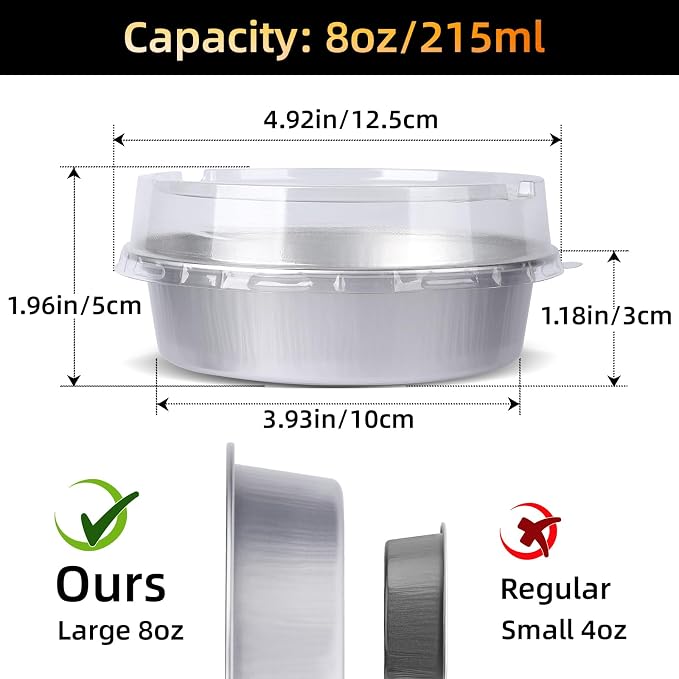 Beasea Mini Pie Pans with Lids, 120 Pack 4 Inch 8oz Disposable Mini Cake Pans Creme Brulee Aluminum Foil Pie Tart Ramekins Tins Silver Small Individual Round Containers Oven Safe for Baking - Image 2