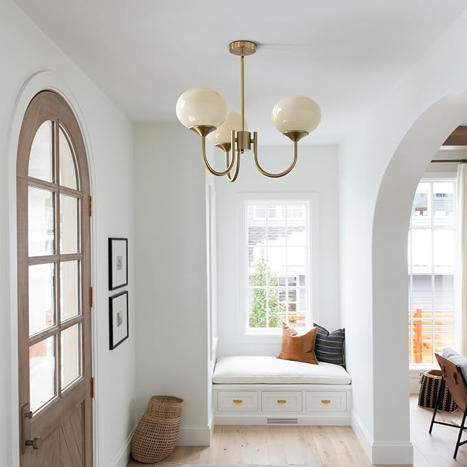 Brass 3 Light Chandelier Gold Sputnik Ceiling Light Fixture Vintage Yellow Glass Pendant Light Mid Century Modern Dining Room Chandelier - Image 5