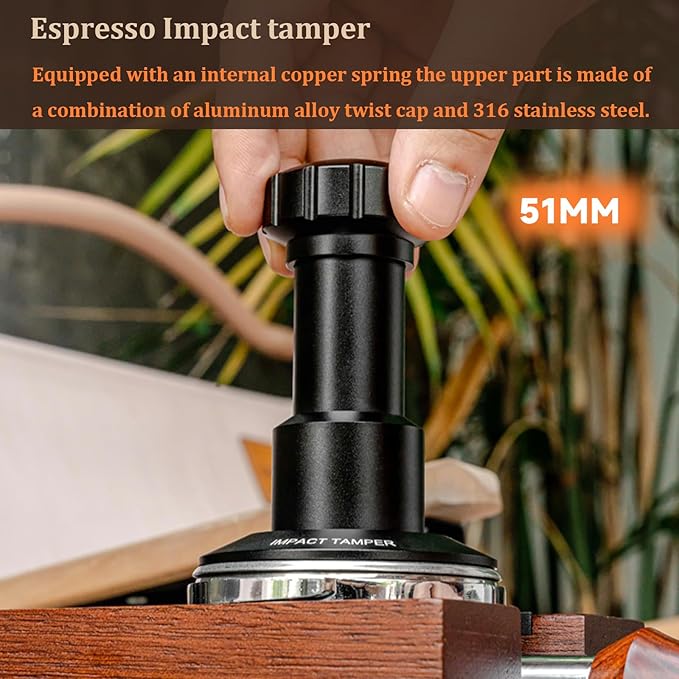 51mm Espresso Tamper,Impac Coffee Tool Espresso,Compatible with Delonghi Portafilter 51mm,Adjustable 25lb to 30lb,Stainless Steel Aluminum(51MM Black)