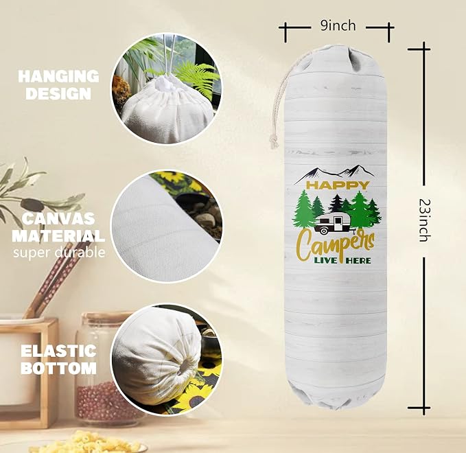 Happy Campers Grocery Bags Holder Organizer, Wall Mount Plastic Bags Storage Container Dispenser, Gift For Family And Friends - Image 2