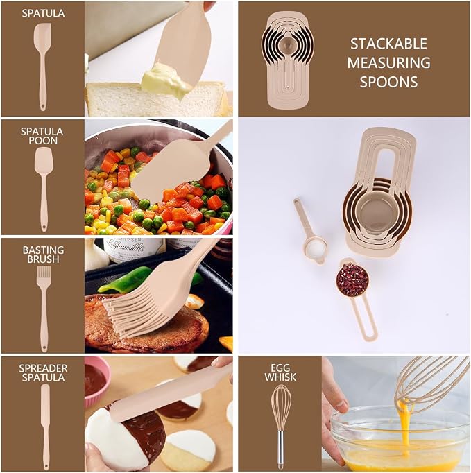 Leidawn Mixing Bowls with Lids set - 25 PCS Stainless Steel Nesting Khaki Mixing Bowls Set for Baking,Mixing,Serving & Prepping,Size 5, 3.7, 2.8, 2.3, 1.7, 1.1, 0.7QT, 11 Cooking - Image 5
