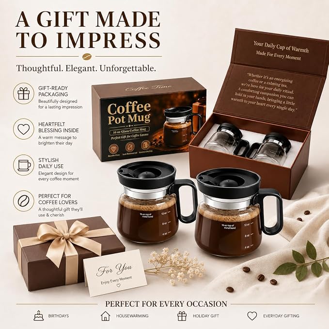2 PCS 16oz Mini Coffee Pot Shaped Cup,Coffee Pot Mug Gift Box,with Leak-proof Lid,Coffee gifts for coffee lovers. - Image 4