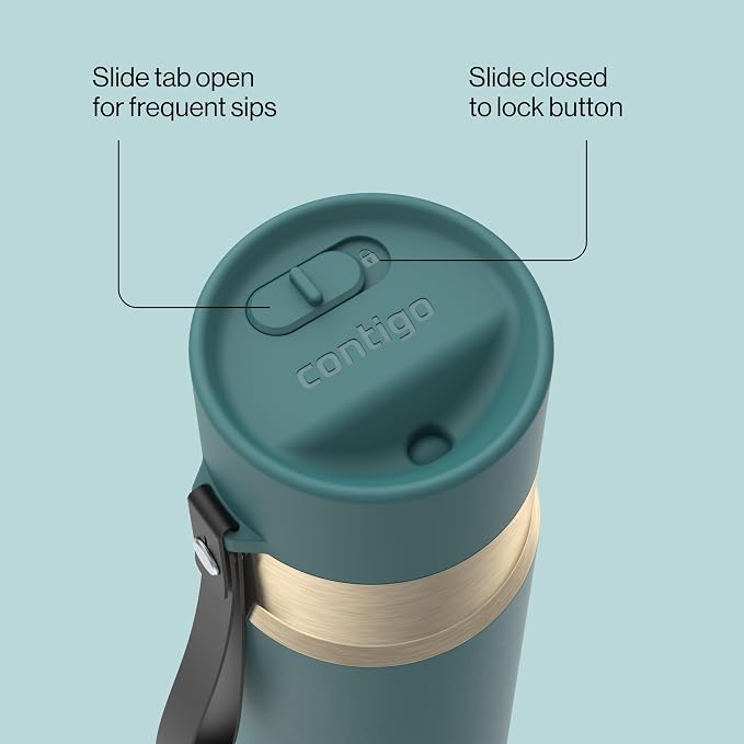 Contigo AutoSeal 16 oz Stainless Steel Vacuum-Insulated Water Bottle with Leakproof Push-Button Spout & Lock, Carry Strap, BPA-Free & Lead-Free, Dishwasher Safe - Image 4