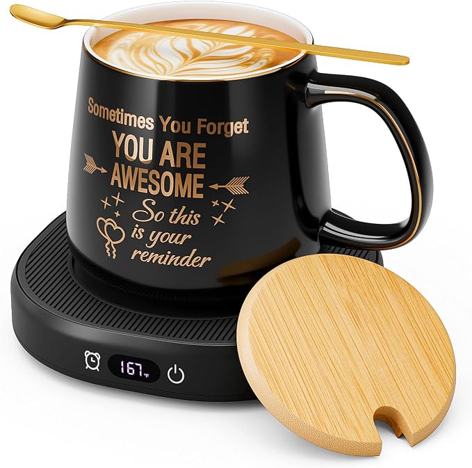 Coffee Mug Warmer & You are Awesome Mug Set, Electric Cup Warmer with Auto Shut Off, 4 Temperature Setting Smart Beverage Warmer, 8-Hours Auto Shut Off (Black Awesome Mug) by LOUTYTUO