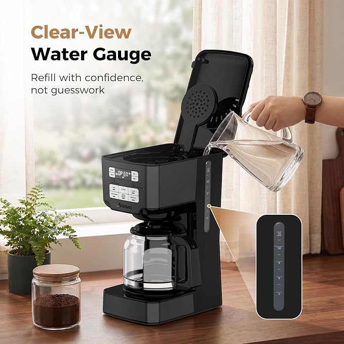 Programmable Coffee Maker, 24-Hour Delay Brew, 12-Cup Drip Brewer | 12-Cup Drip Brewer with Glass Carafe & Adjustable Strength (1-4 Cup/Classic/Rich), 4-Hour Keep Warm Function - Home & Office - Image 5