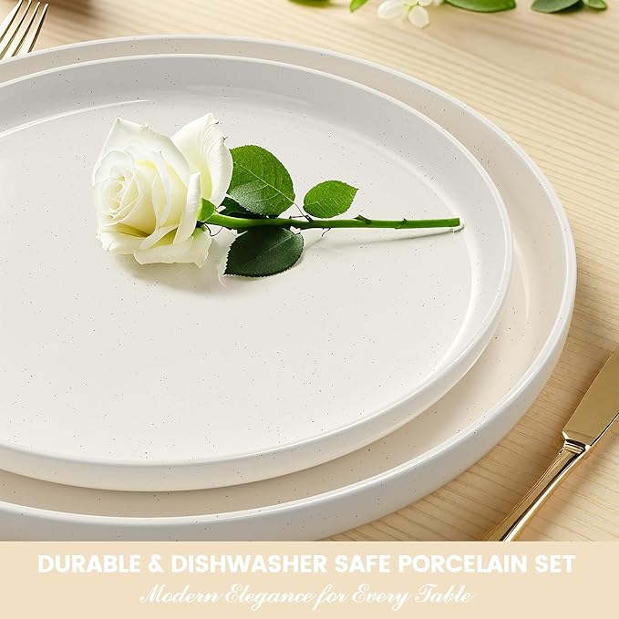 Plates and Bowls Sets, Dinnerware Sets for 4, 12 Pieces Scratch Resistant Dishware Dishes Set, Ceramic Kitchen Dinner Set, Porcelain & Microwave and Dishwasher Safe, Cream White - Image 8