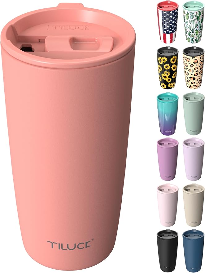 TILUCK 20 oz Insulated Coffee Tumbler with BPA-Free Lid | Travel Coffee Mug, Dishwasher Safe, Cup Holder Friendly, Double-Wall Vacuum Insulation for Hot & Cold Drinks, MatteCoralRed by TILUCKBringsGoodLuck