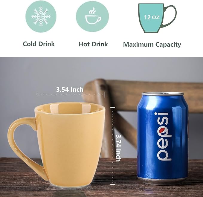 vicrays Coffee Mug Set, 12 Ounce, Set of 6, Ceramic Mug for Men, Women, Unique Glazed Mugs with Handle for Coffee, Tea, Milk, Cocoa, Cereal(Yellow) - Image 3