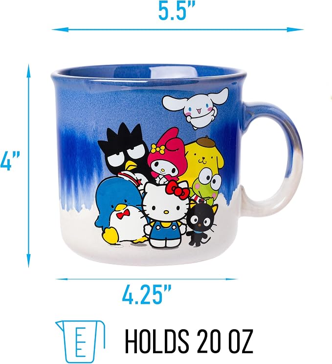 Silver Buffalo Sanrio Hello Kitty and Friends, Ceramic Camper Mug, 20oz | Chococat, Tuxedo Sam, Badtz-Maru and My Melody, Cinnamoroll Reactive Glaze, Pompompurin, Keroppi, 0.59 Liters - Image 2