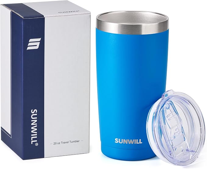 SUNWILL Travel Coffee Tumbler 20 oz, Insulated Mug with Lid, Stainless Steel Cup for Outdoor, Powder Coated Royal Blue - Image 5
