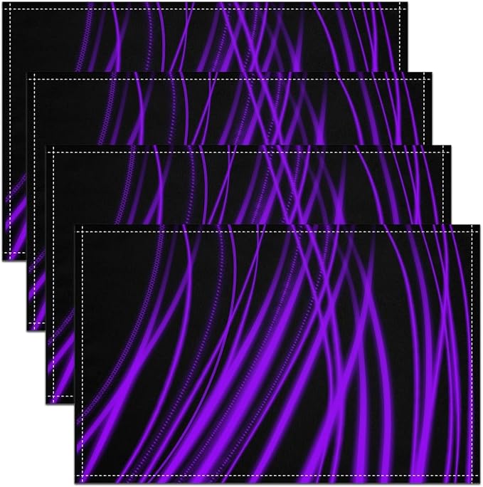 Feelyou Purple Stripes Placemat for Kitchen Dining Table Decor Indoor Outdoor 18"x12" Ombre Purple Black Placemats Set of 4 forChildren Abstract Table Place Mats, Set Modern Art by Feelyou