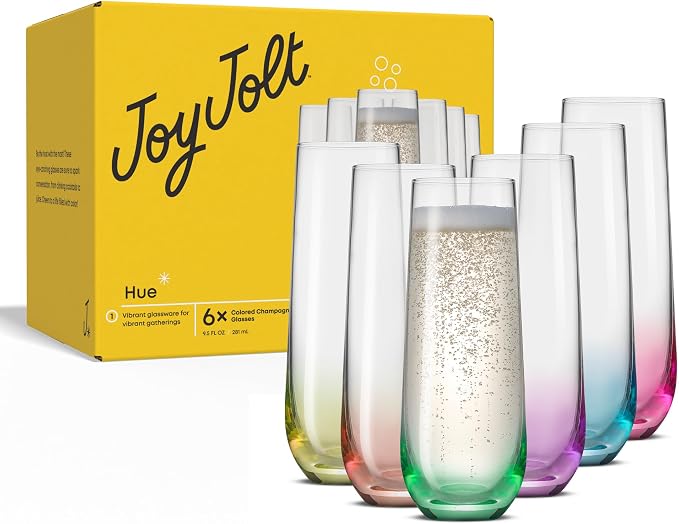 JoyJolt Hue Stemless Champagne Flutes Set of 6 Colored Glasses, 9.5oz Cocktail Glass Set for Mimosa, Stemless Champagne Glasses, Prosecco Wine Flute, Bar Glassware - Image 8