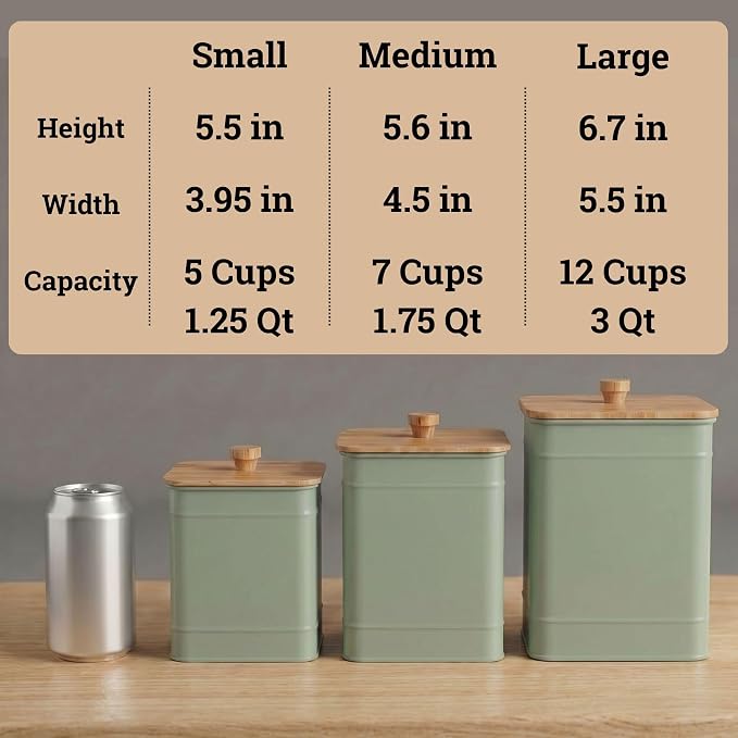 Kitchen Canisters for Countertop Set of 3 w/ Chalkboard Labels & Marker Pen | Airtight Easy Open Bamboo Lids, Dent-Resistant Thick Metal, Customizable Chalkboard Labels, Marker Pen Included, Set of 3 - Image 6