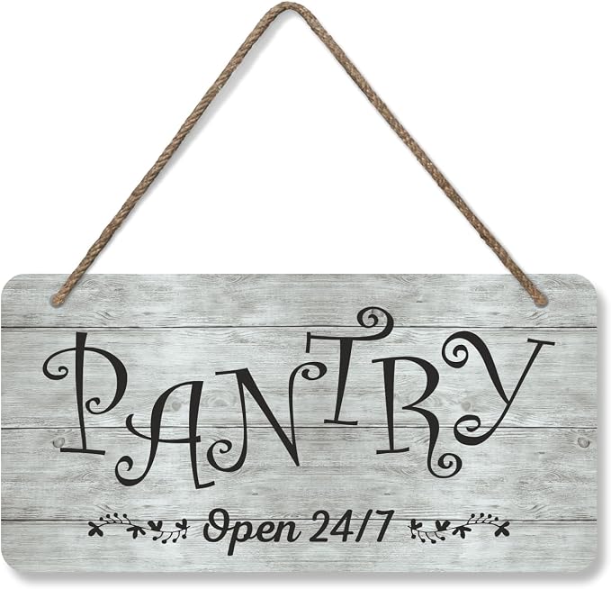 SmartSign 'Pantry Open 24/7' Wooden Hanging Sign with Rope - 6" x 12" Wall Décor with Handwritten Font For Kitchen/Office/Café/Farmhouse, Pre-Drilled Holes, Black/Rustic Background, USA-Made by SmartSign