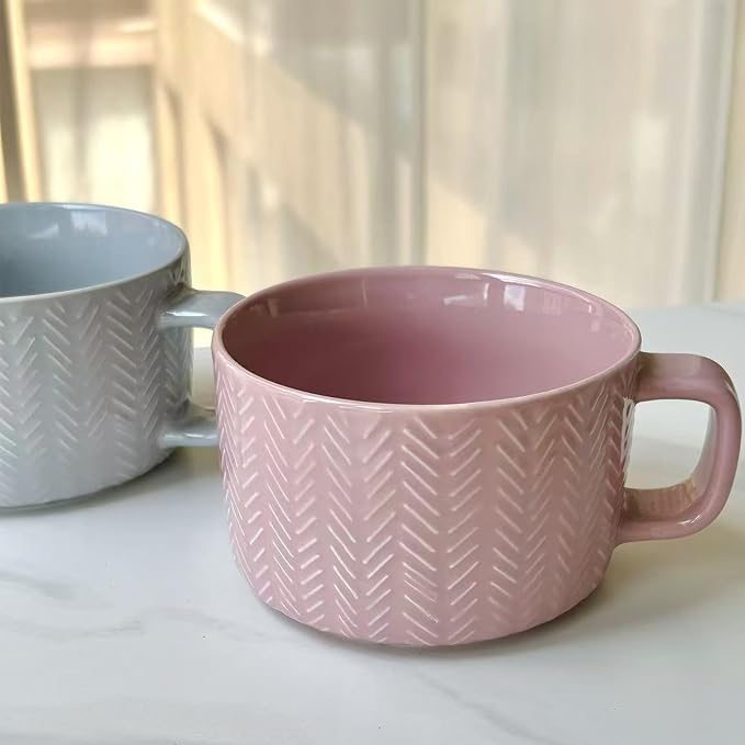Disoza Oversized Coffee Mug 24 OZ Gray Soup Mug Cereal Large Soup Bowls with Handles Large Ceramic 700 ML XXL Cup - Image 7